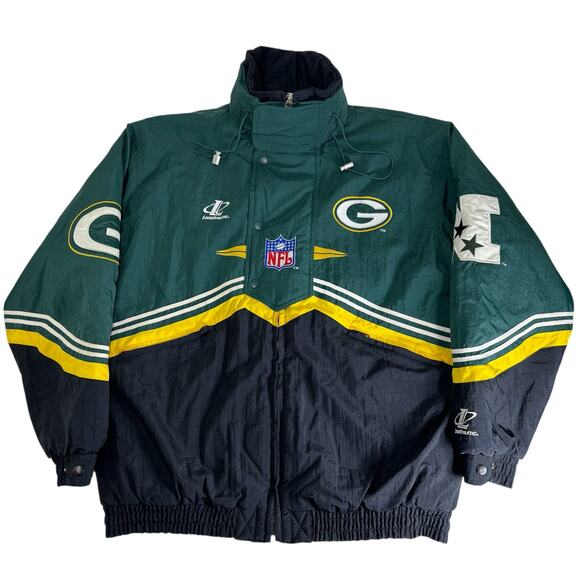 VTG 1990s Pro Line Green Bay Packers NFL Puffer Heavy Jacket Sz L Collectible